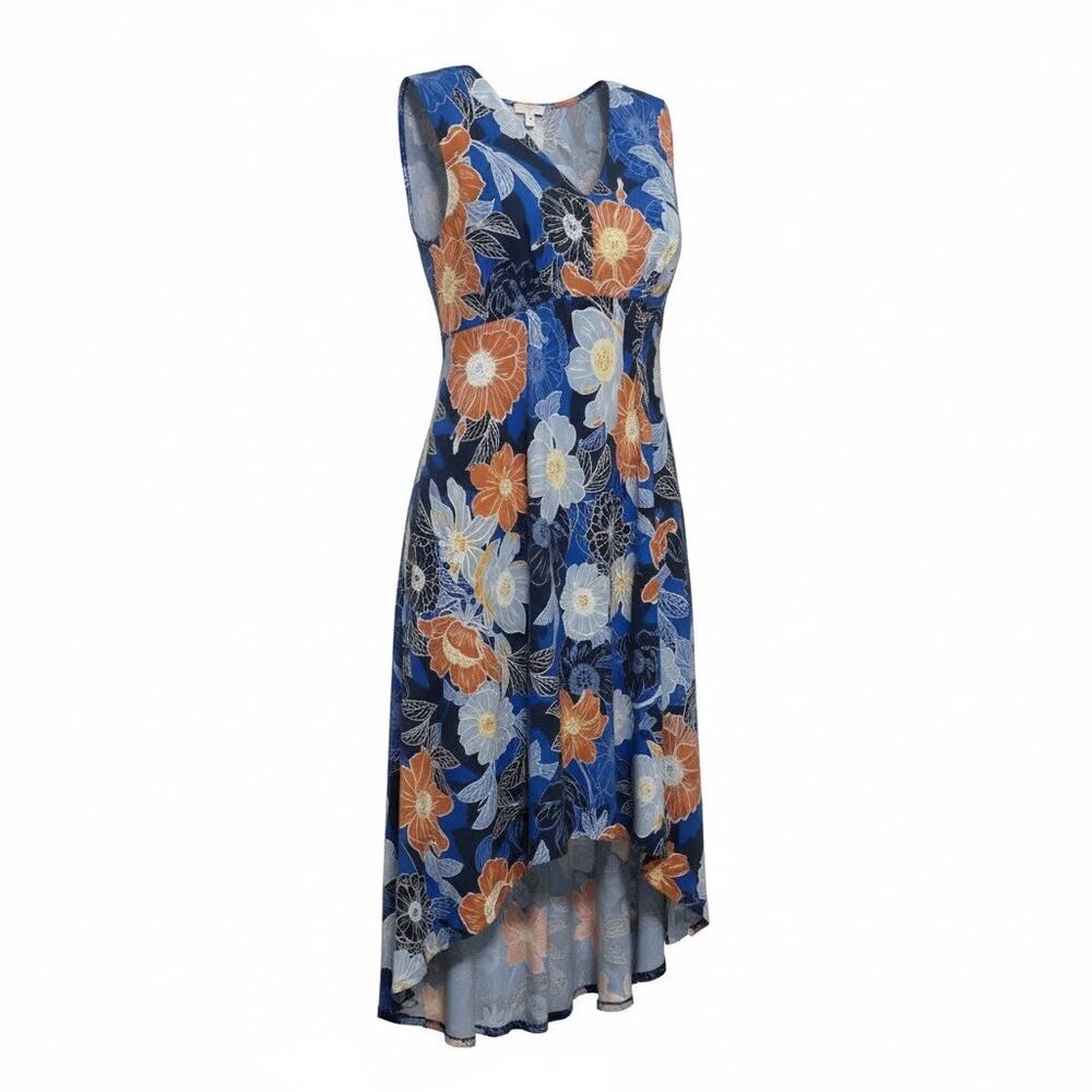 Ruby Rd Dress Sleeveless, V-Neck, Floral, Hi-Low Hem, Size PS